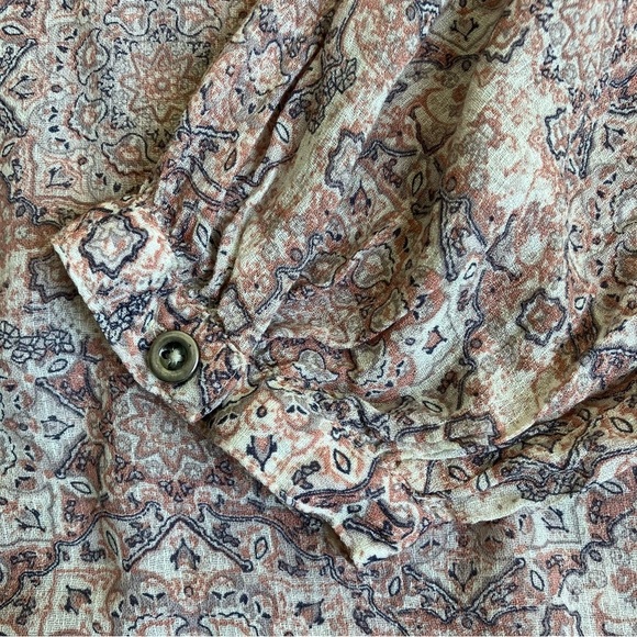Lucky Brand Pastel Pink Boho Printed Peasant Blouse w Tie Flowy Lightweight XL - Picture 11 of 16